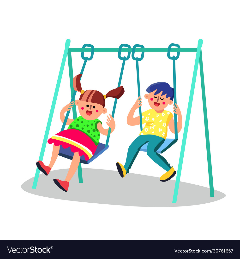 Cute kids having fun on swing in playground Vector Image