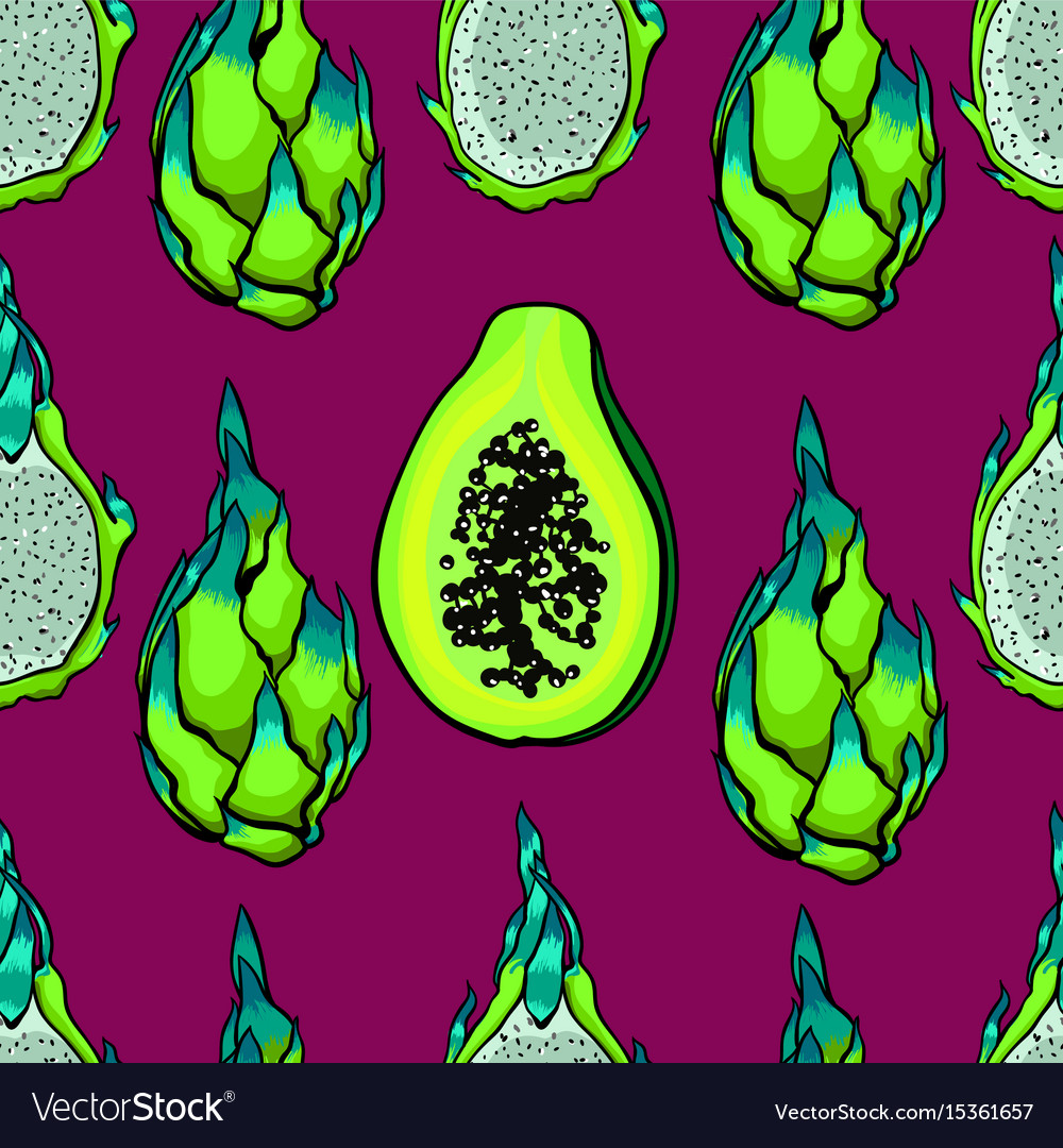 Exotic seamless pattern dragon fruits Royalty Free Vector