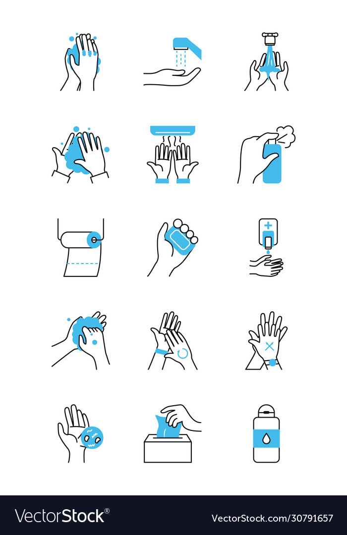 Hands and hand hygiene icon set half color Vector Image