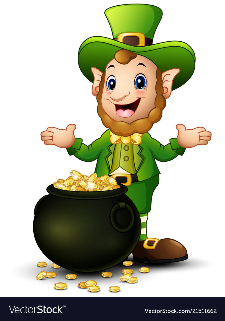 Cartoon leprechaun with a pot of gold coins Vector Image