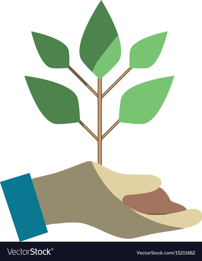 Hand with plant ground to planet conservation Vector Image