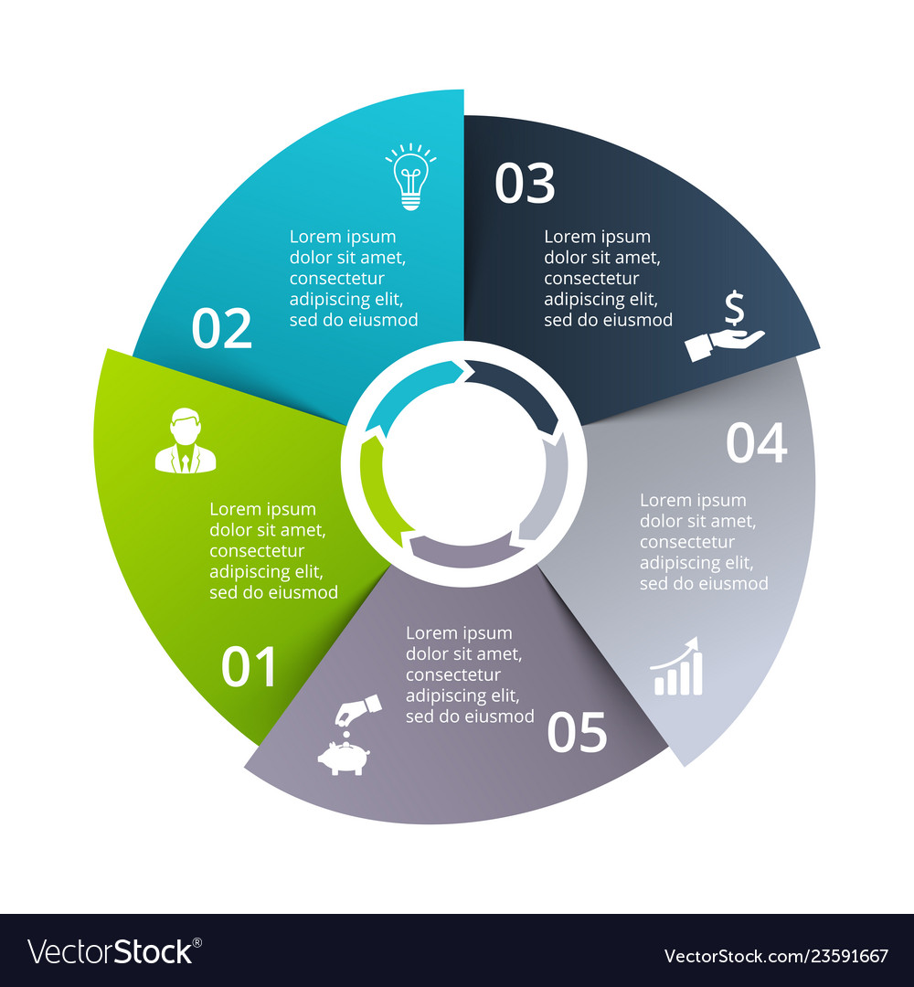 Circle Diagram Divided Into 5 Parts Steps Vector Image