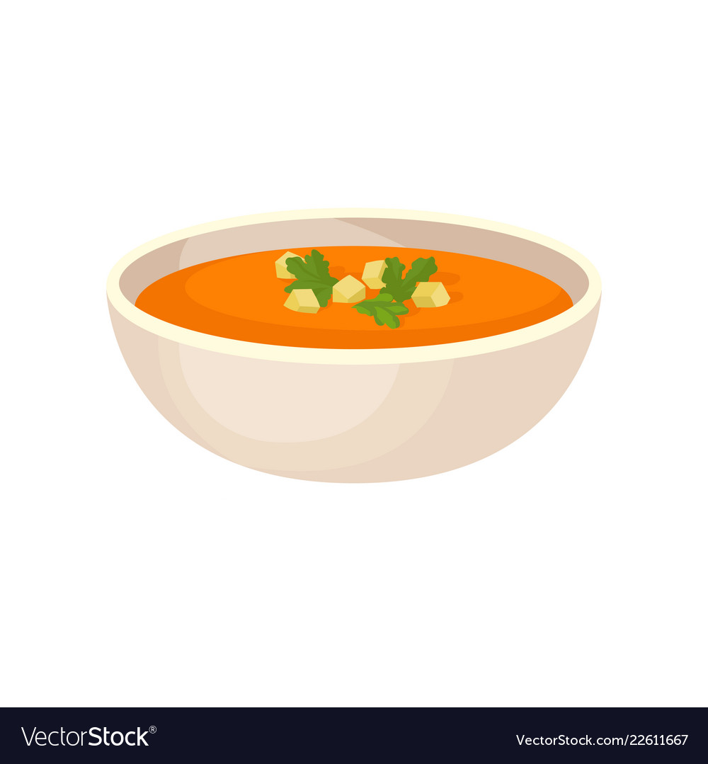 Pumpkin cream soup with in a bowl Royalty Free Vector Image