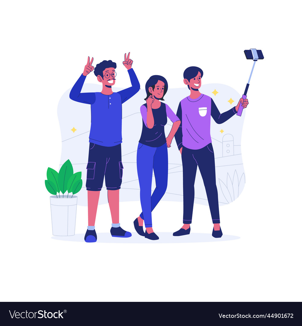 Flat people taking selfie together Royalty Free Vector Image