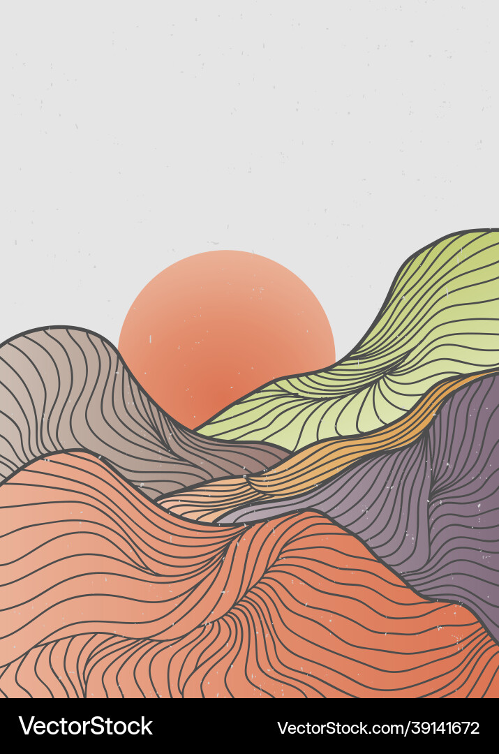 Landscape background with line art pattern Vector Image