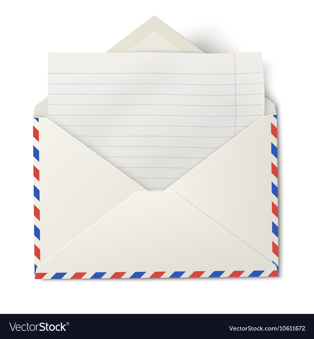 Opened air mail envelope with white lined paper Vector Image