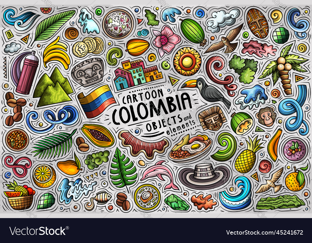 Set of colombia traditional symbols and objects Vector Image