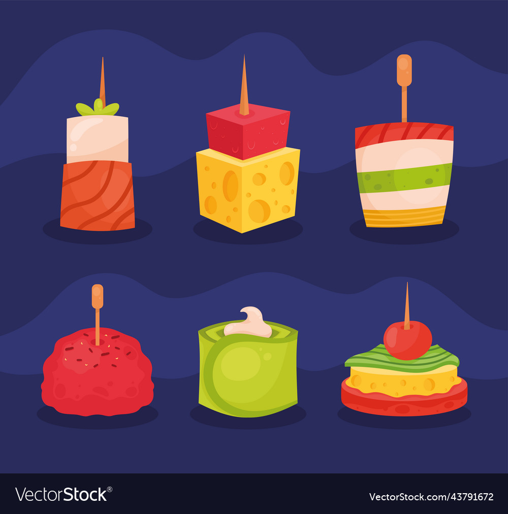 Six appetizers party icons Royalty Free Vector Image