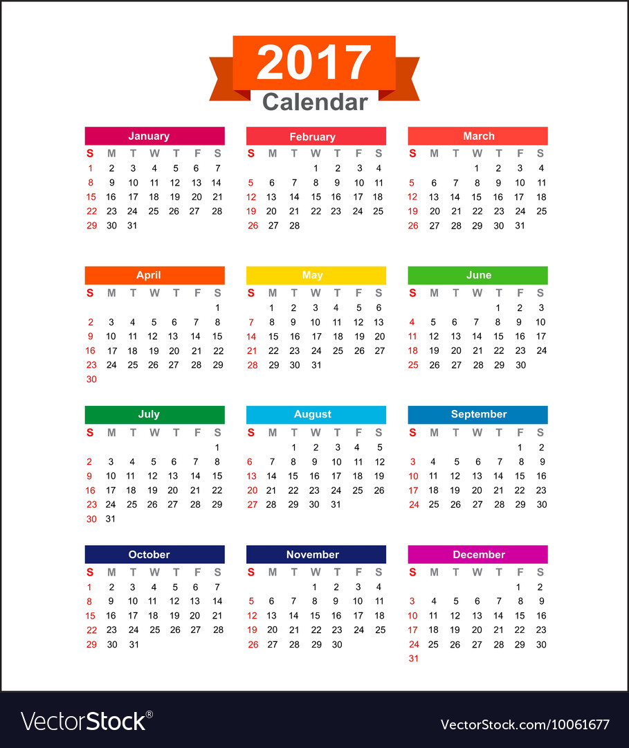 2017 year calendar isolated on white background Vector Image