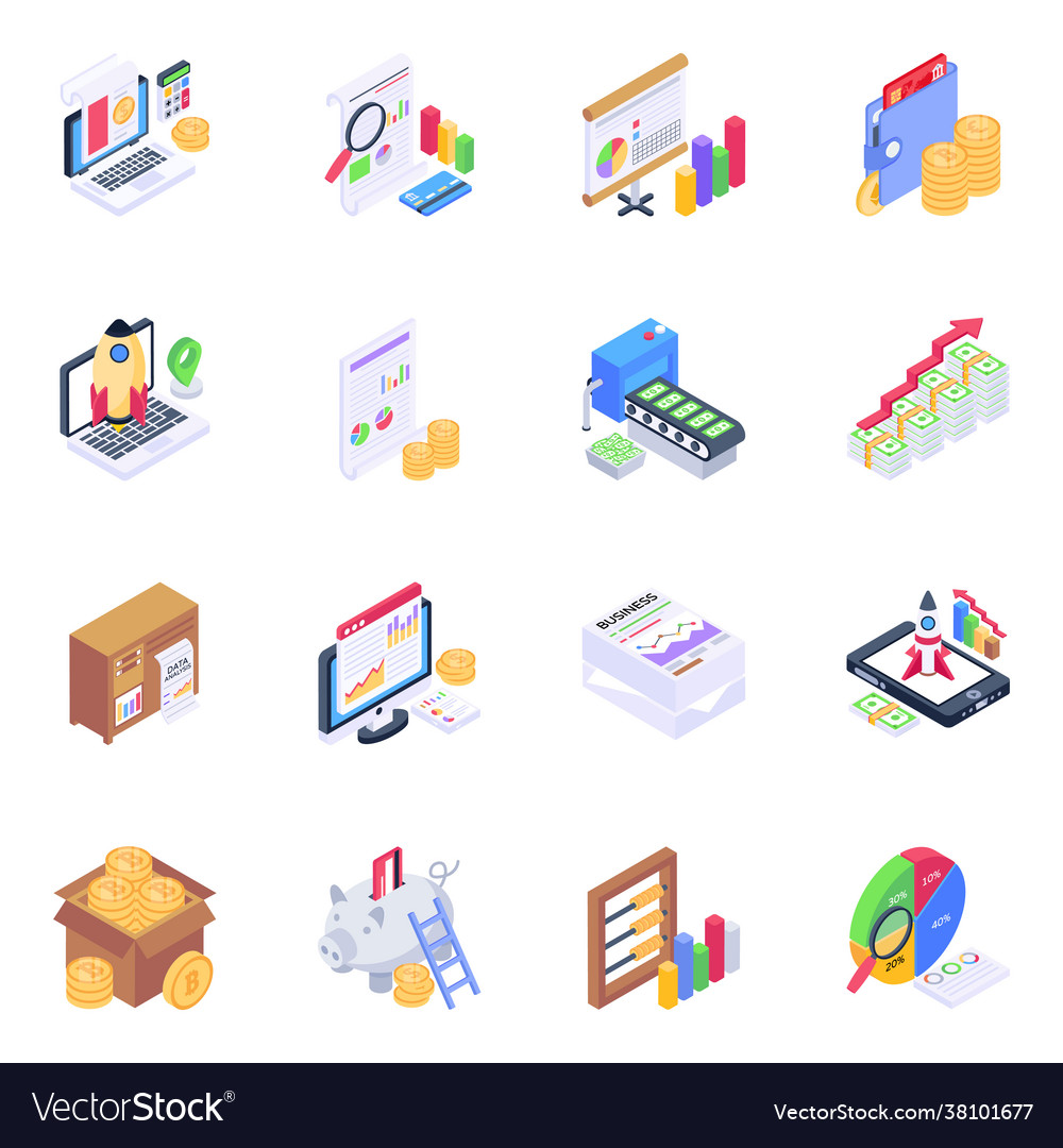 Icons business analysis in isometric design Vector Image