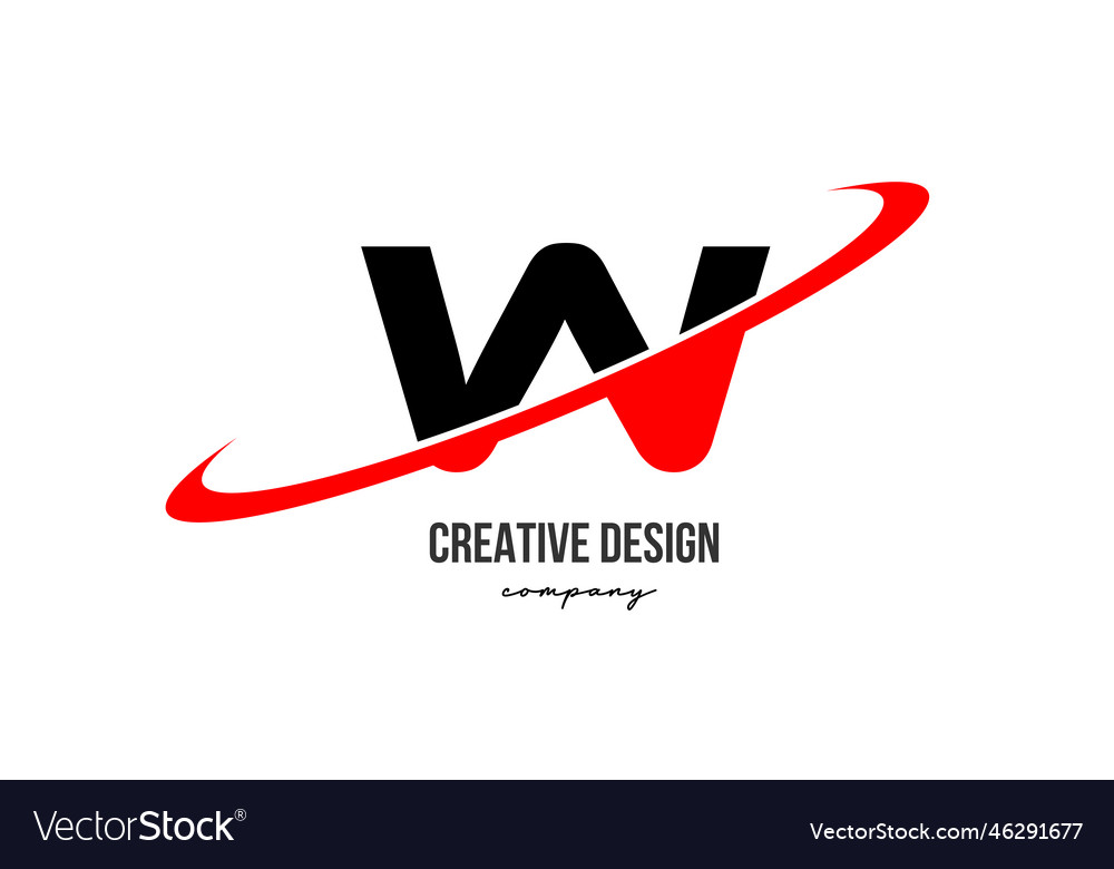 Red black w alphabet letter logo with big swoosh Vector Image