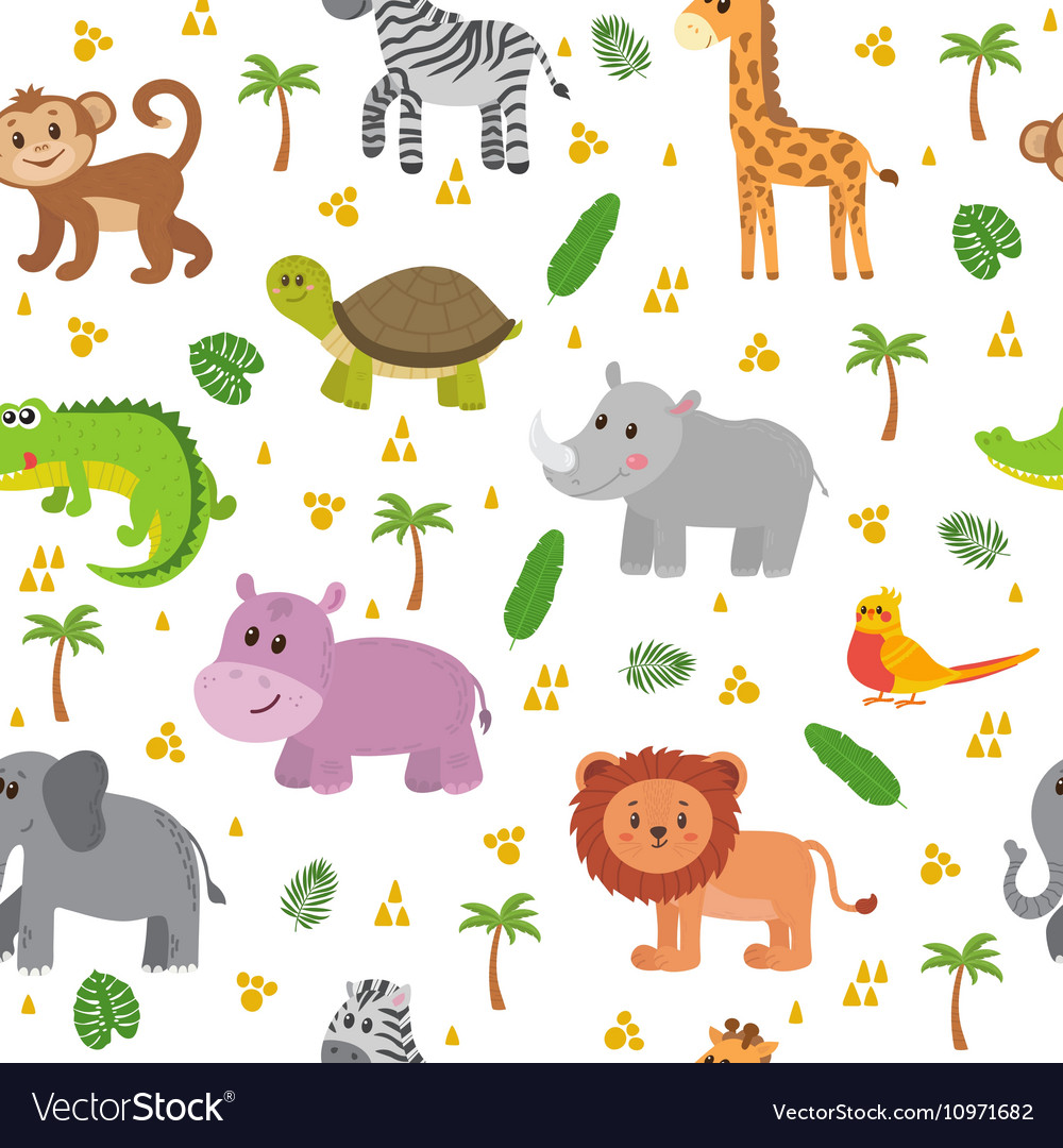 African animals seamless pattern Cute cartoon Vector Image