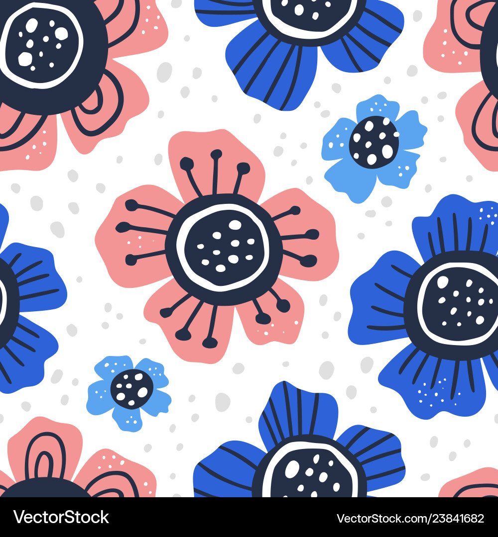 Flowers hand drawn flat seamless pattern Vector Image