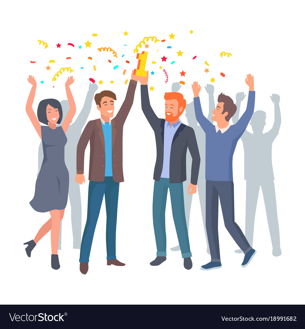 Team of colleagues celebrate win in startup Vector Image