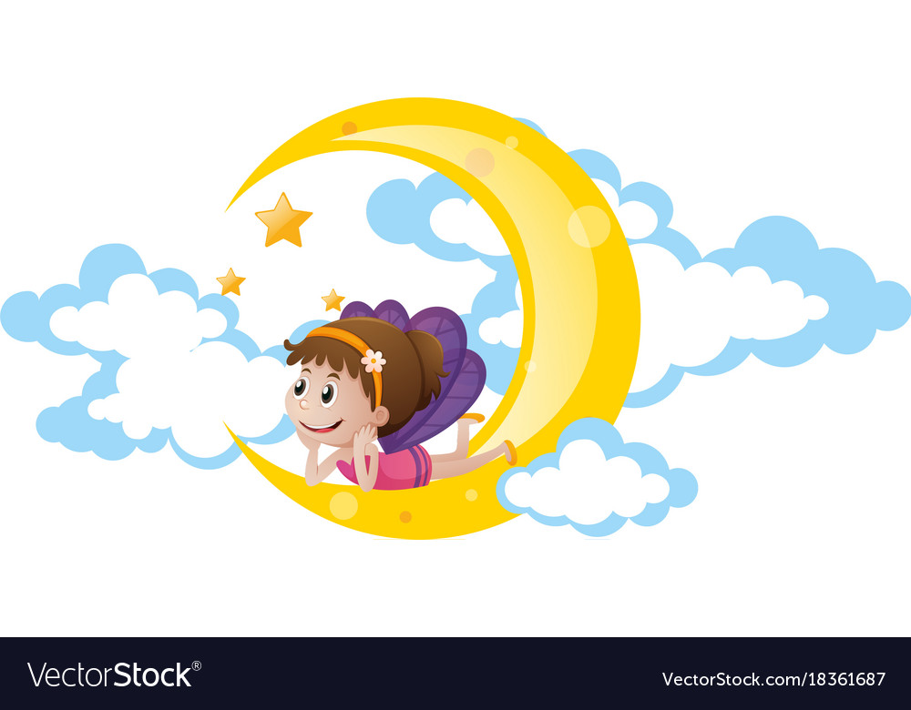 Cute Fairy Sitting On Moon Royalty Free Vector Image