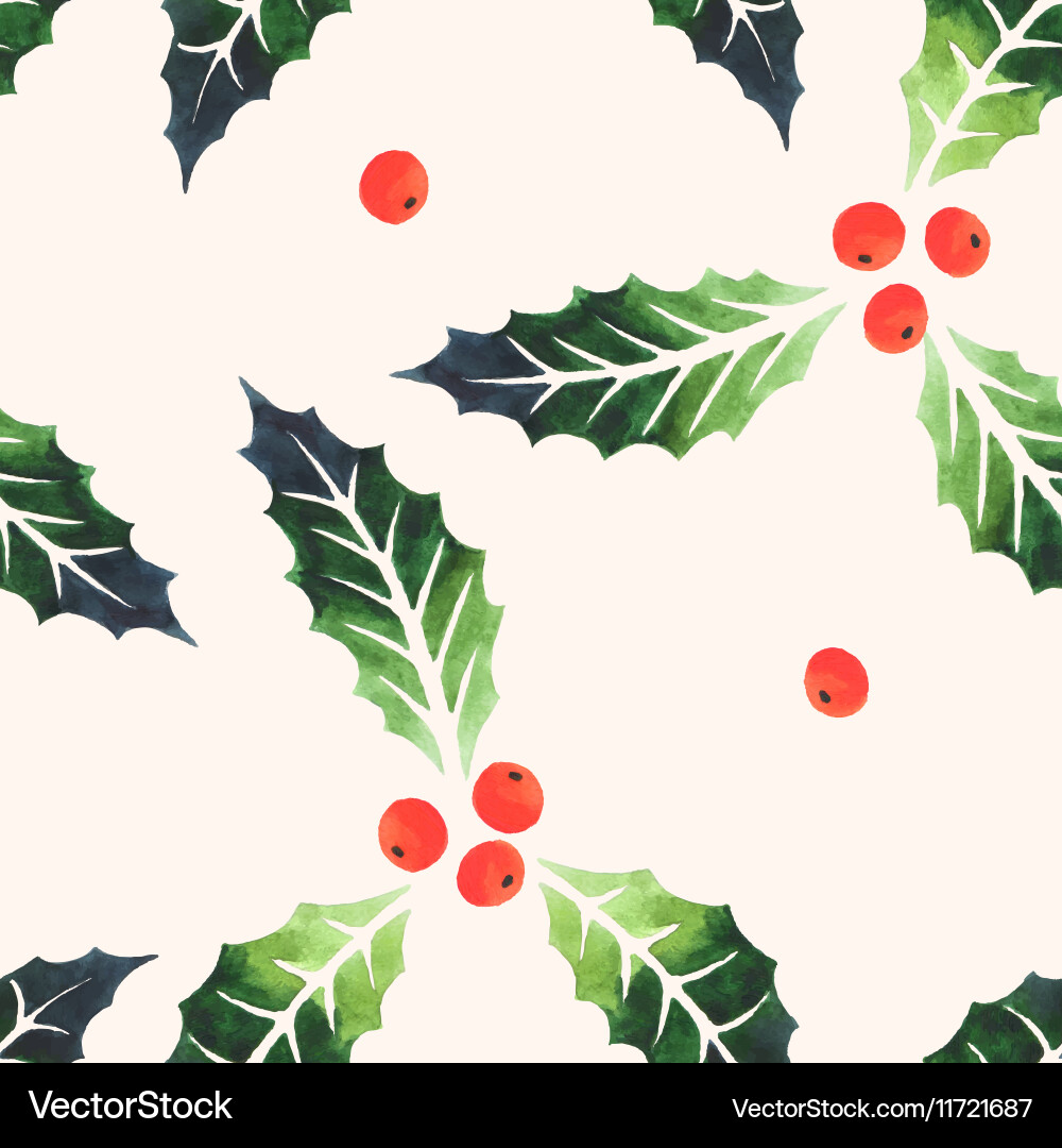 Seamless watercolor holly Royalty Free Vector Image