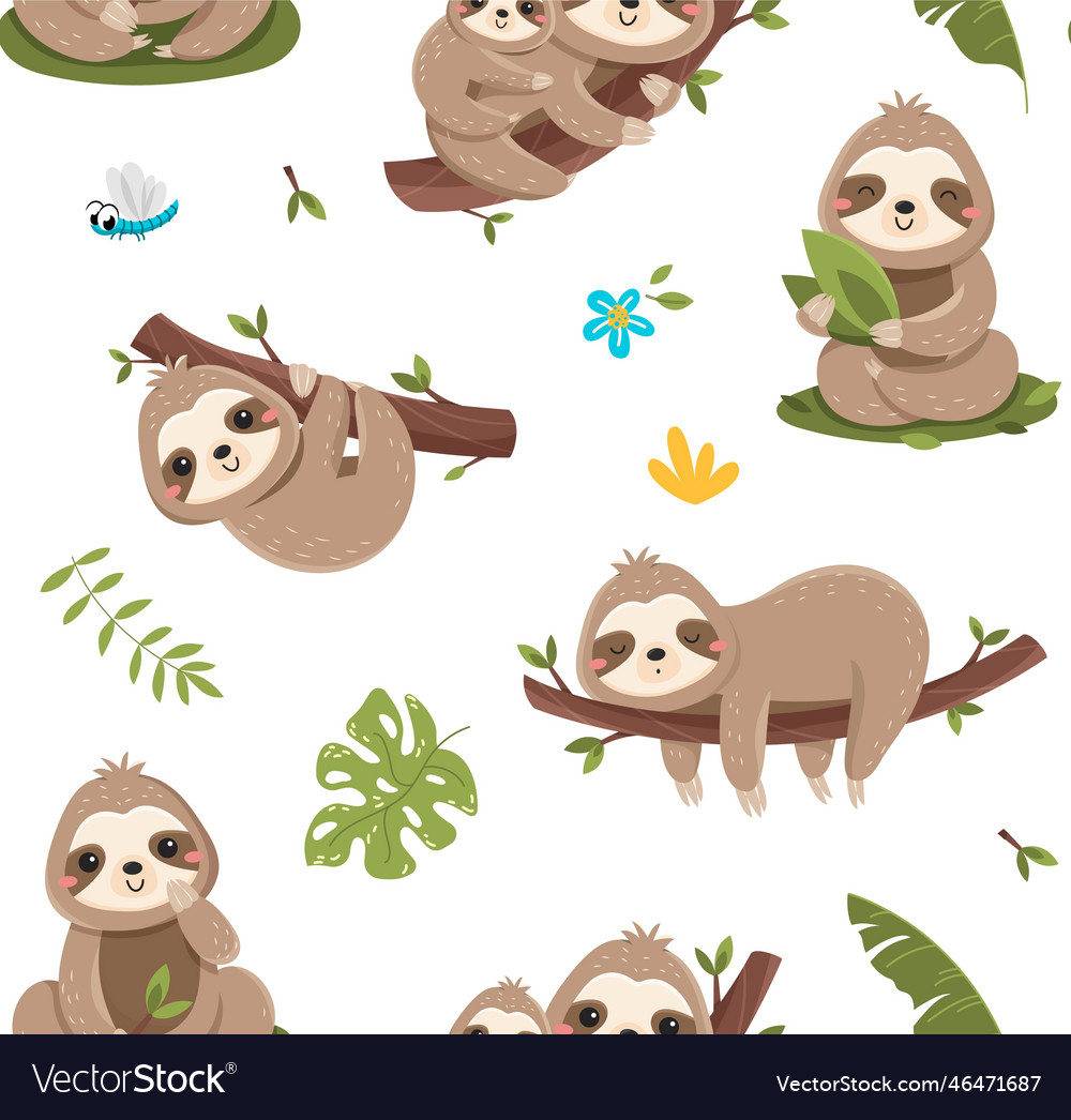 Sloth seamless pattern Royalty Free Vector Image