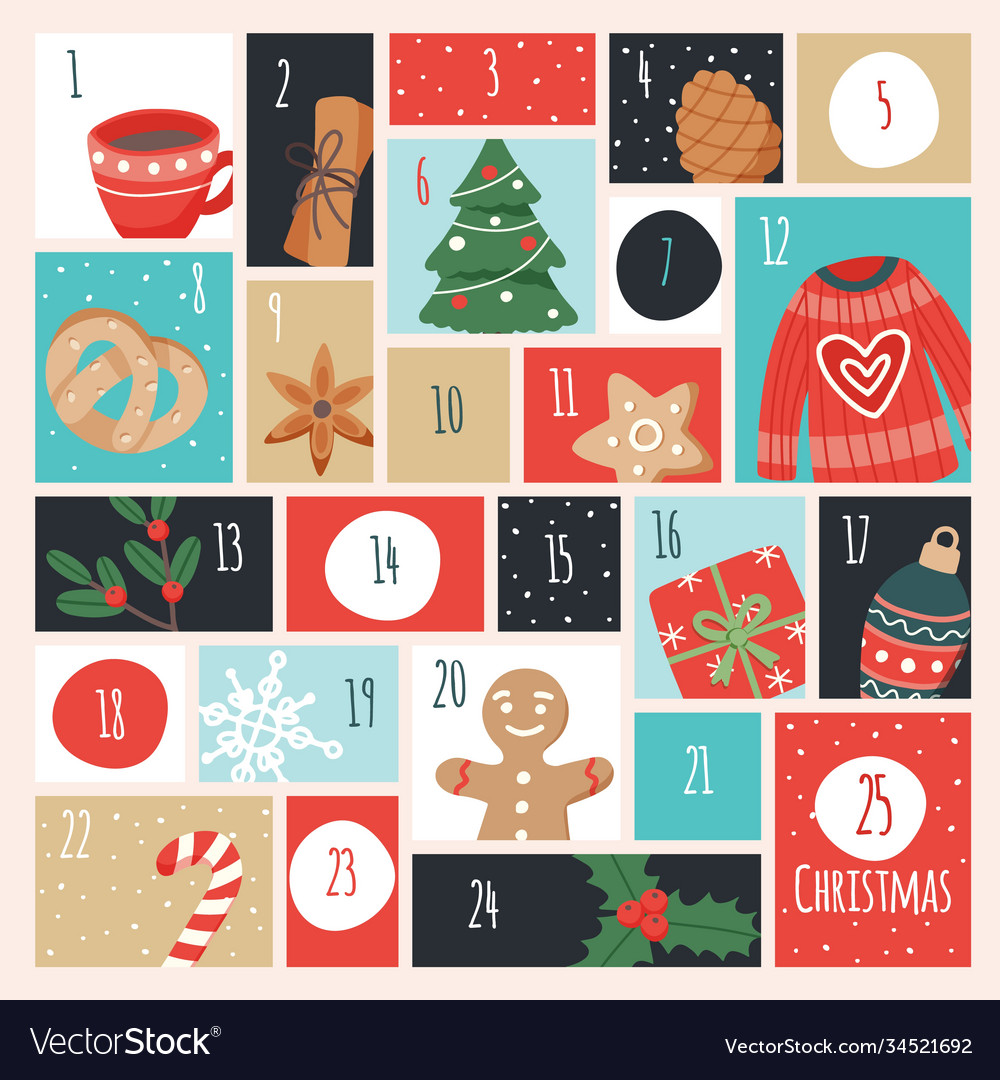 Advent calendar with christmas elements Royalty Free Vector