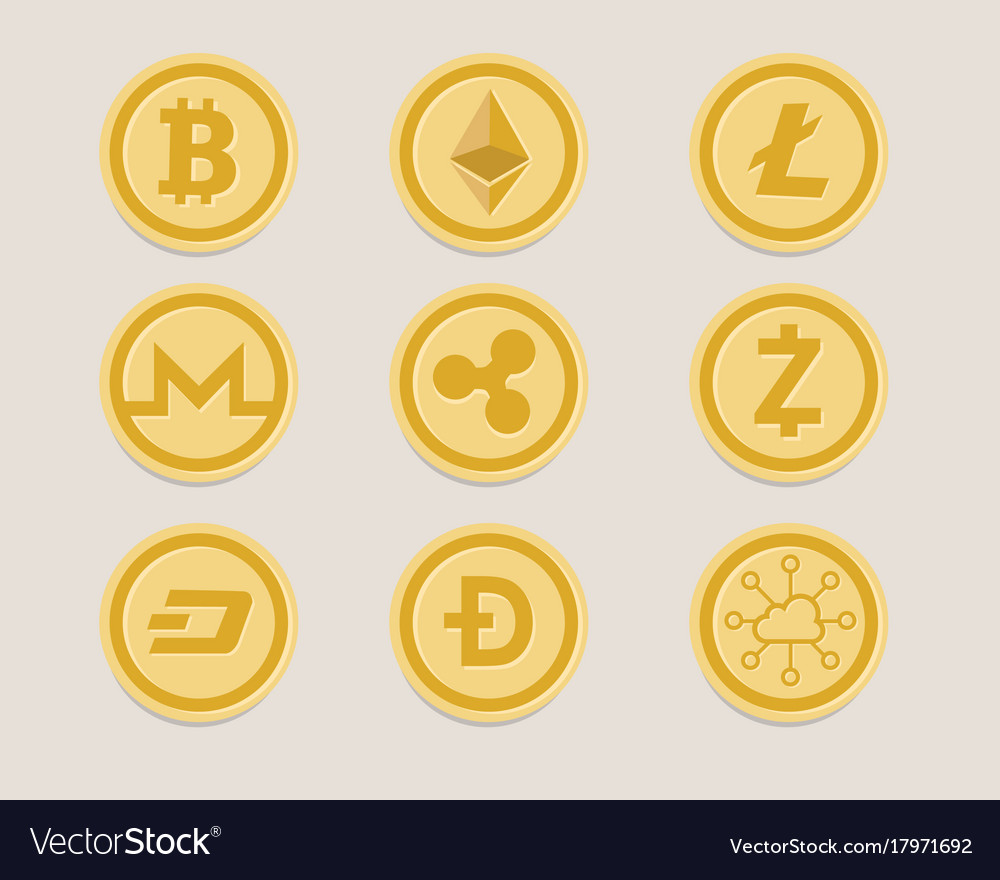 Cryptocurrency coin set bitcoin digital currency Vector Image