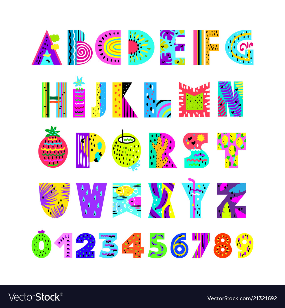 English alphabet in summer style