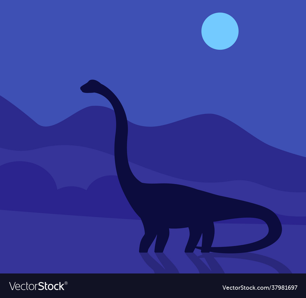 Sauropod art with dinosaur at night Royalty Free Vector