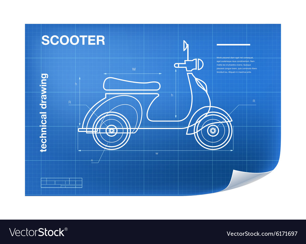 Technical wireframe with scooter Royalty Free Vector Image