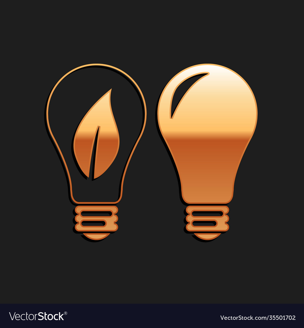 Gold classic lamp and light bulb with leaf inside Vector Image