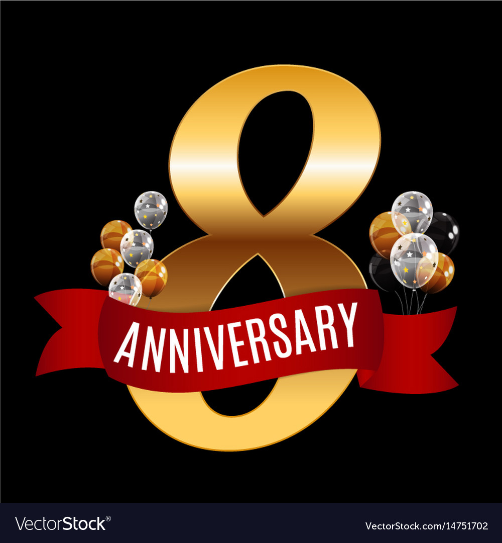 golden-8-years-anniversary-template-with-red-vector-image