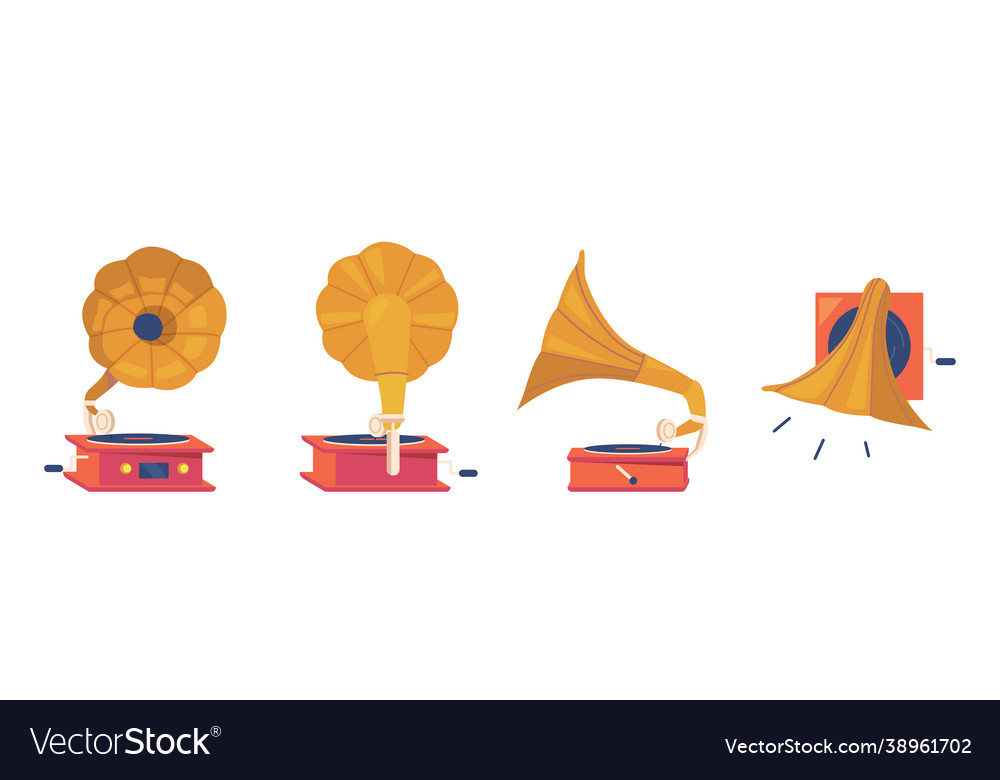 Gramophone player front back side and top view Vector Image