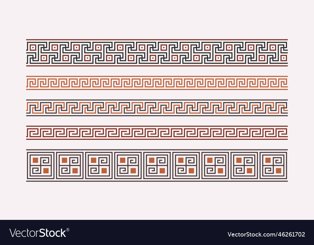 Greek key ornaments collection colored meander