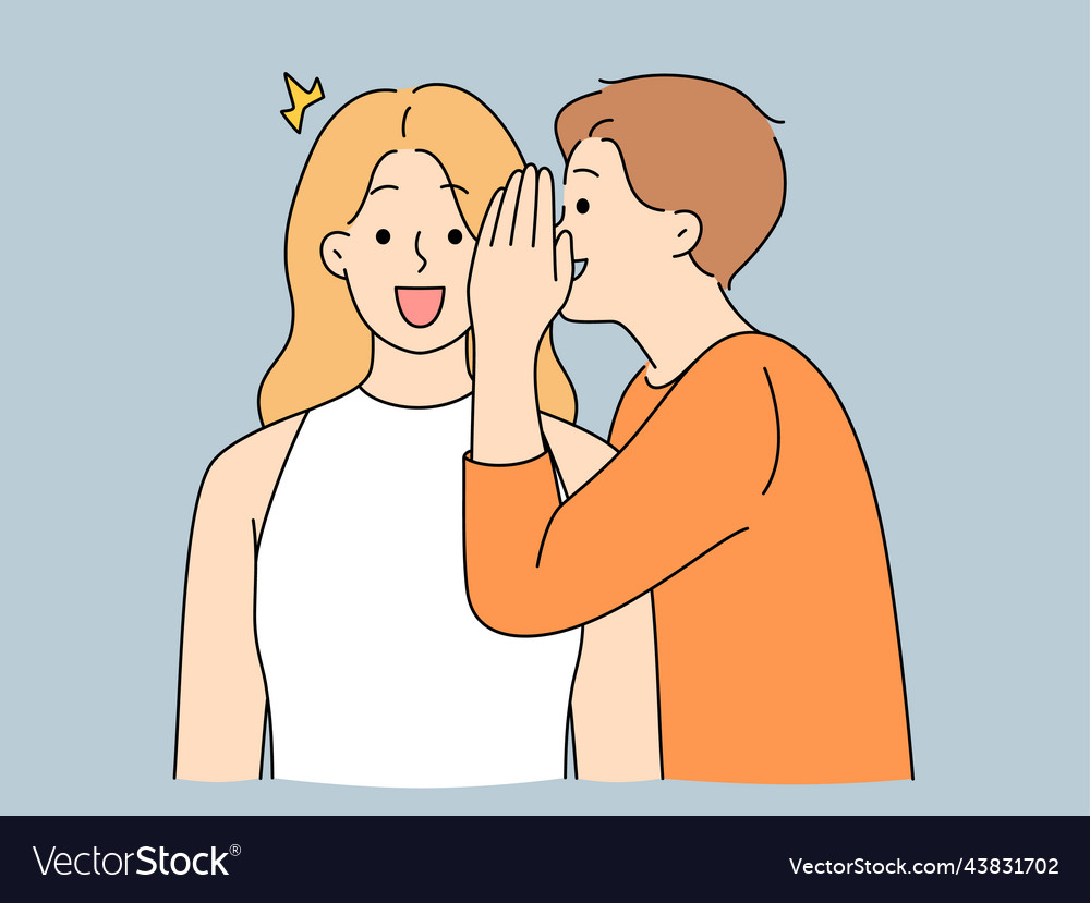 Man telling gossip to excited woman royalty free vector