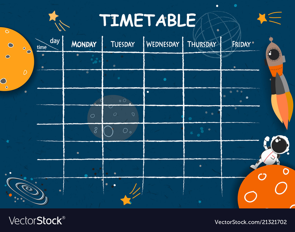 School timetable background with hand drawn space Vector Image