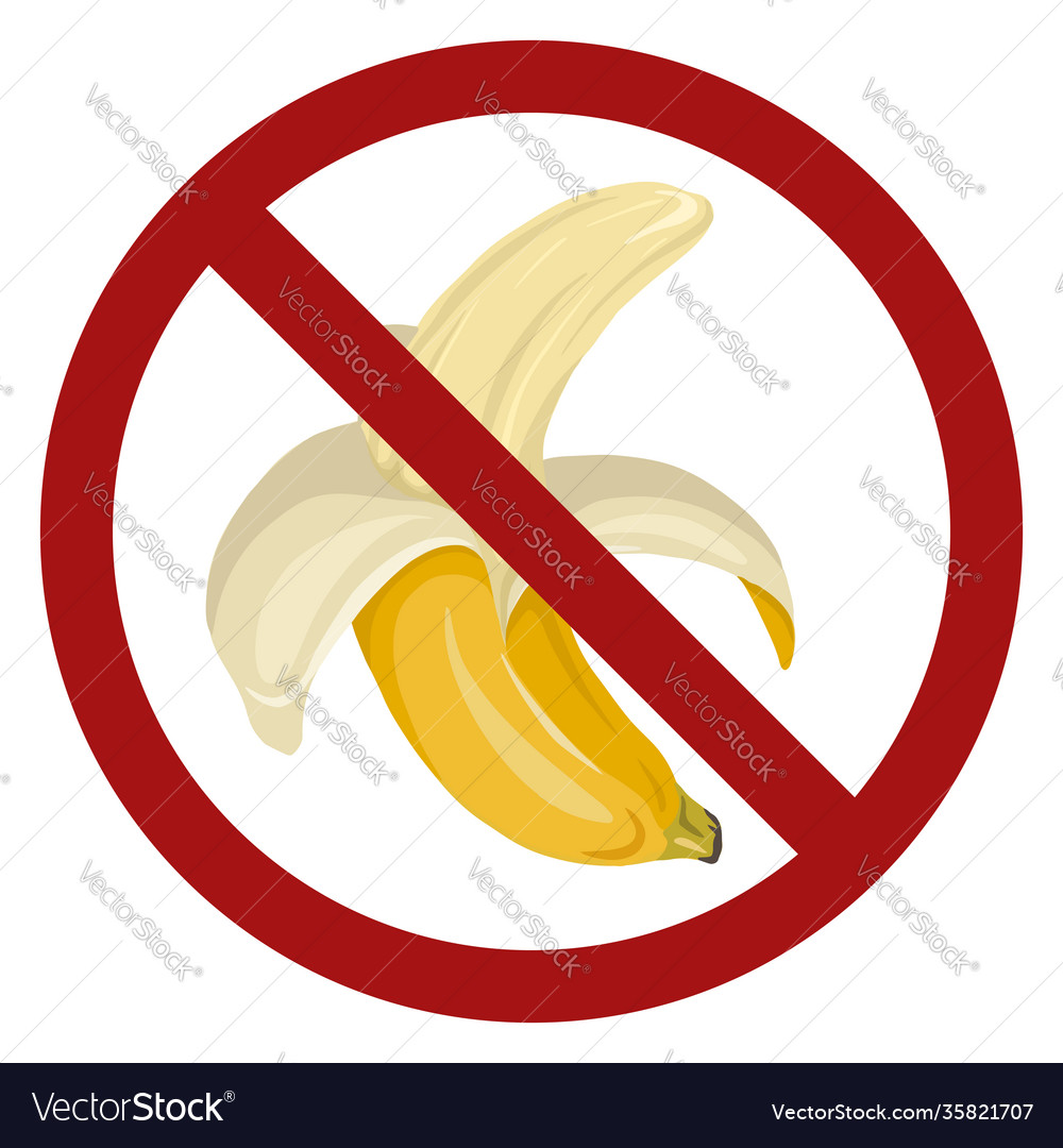 An open cartoon banana in red prohibition sign Vector Image