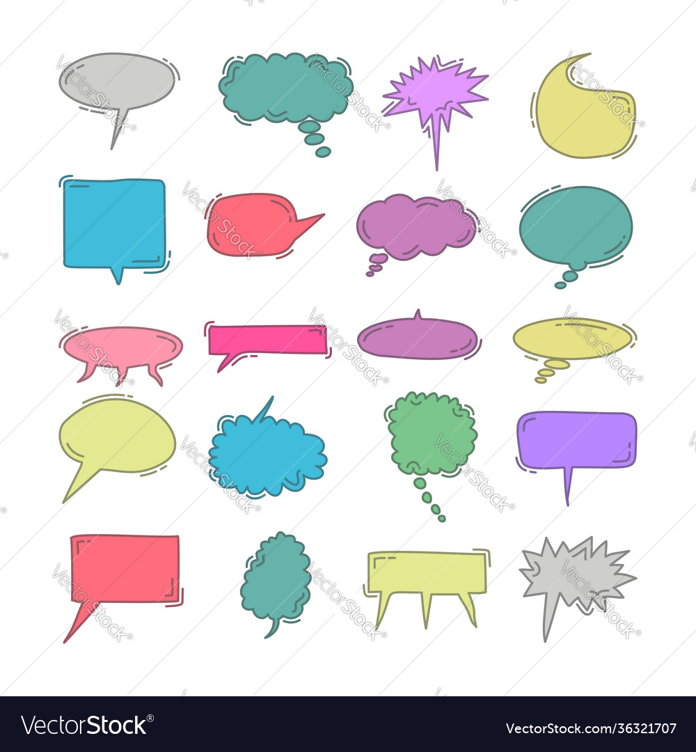 Chat bubble doodle colorful element set Royalty Free Vector