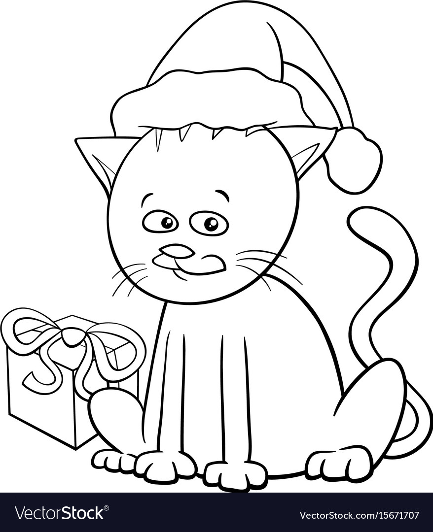 Christmas cat cartoon coloring book Royalty Free Vector