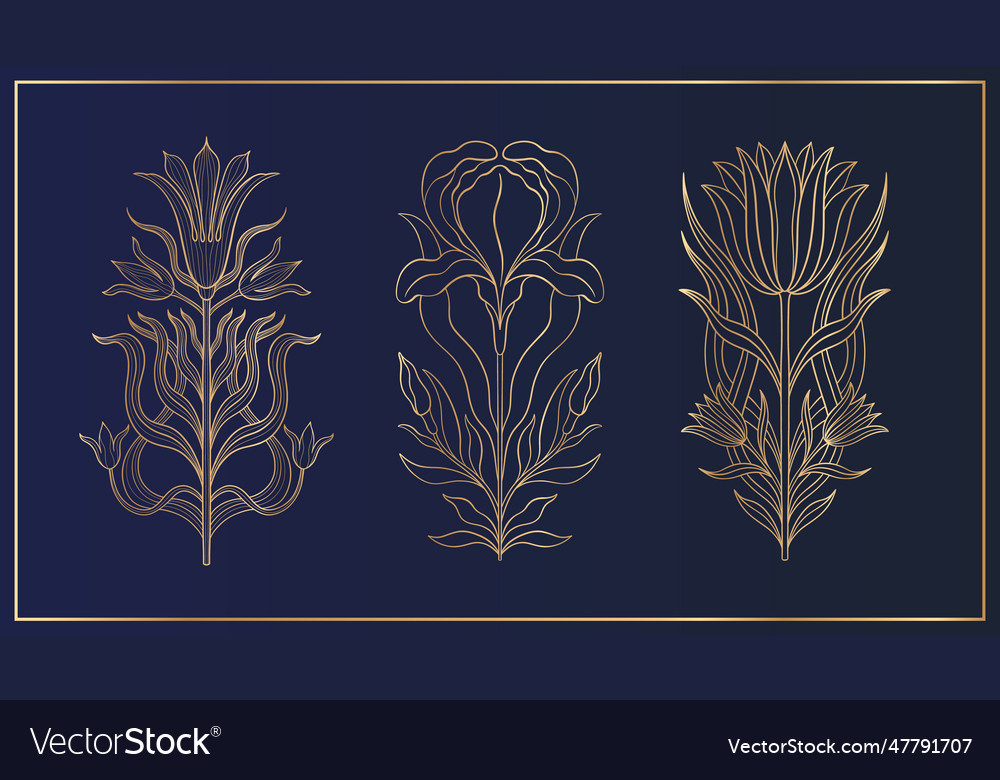 Floral flower in art nouveau 1920-1930 hand drawn Vector Image