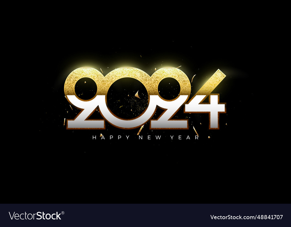 Happy new year 2024 number with shiny luxury gold Vector Image