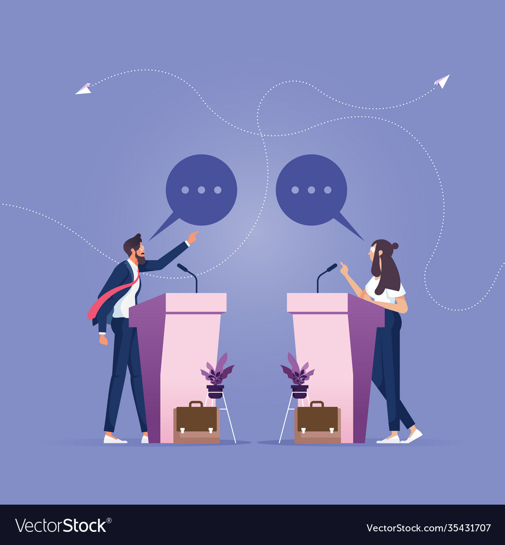 open-debates-two-business-people-debate-on-stage-vector-image