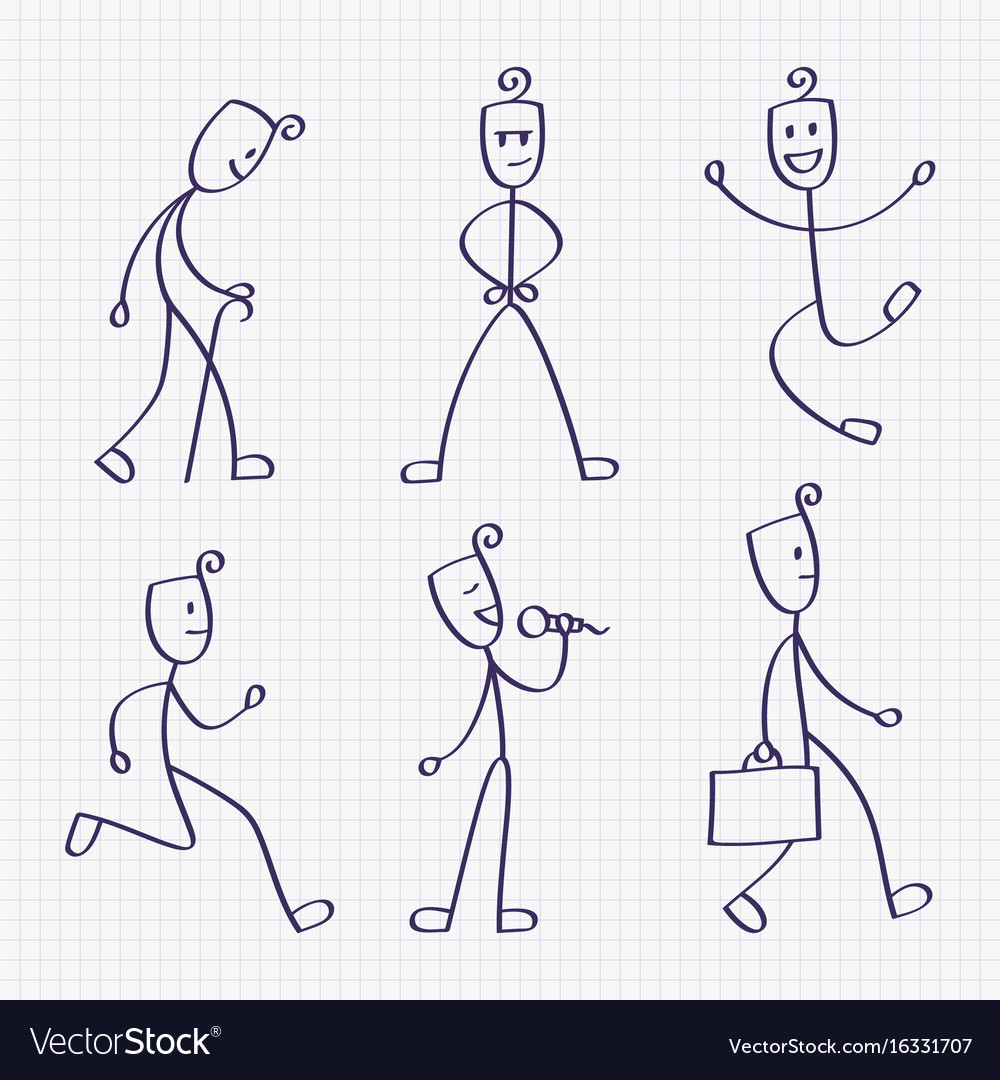 Stick figure man standing front view different poses vector icon pictogram  set. Black and white cut out people human silhouette on white background  Stock Vector | Adobe Stock