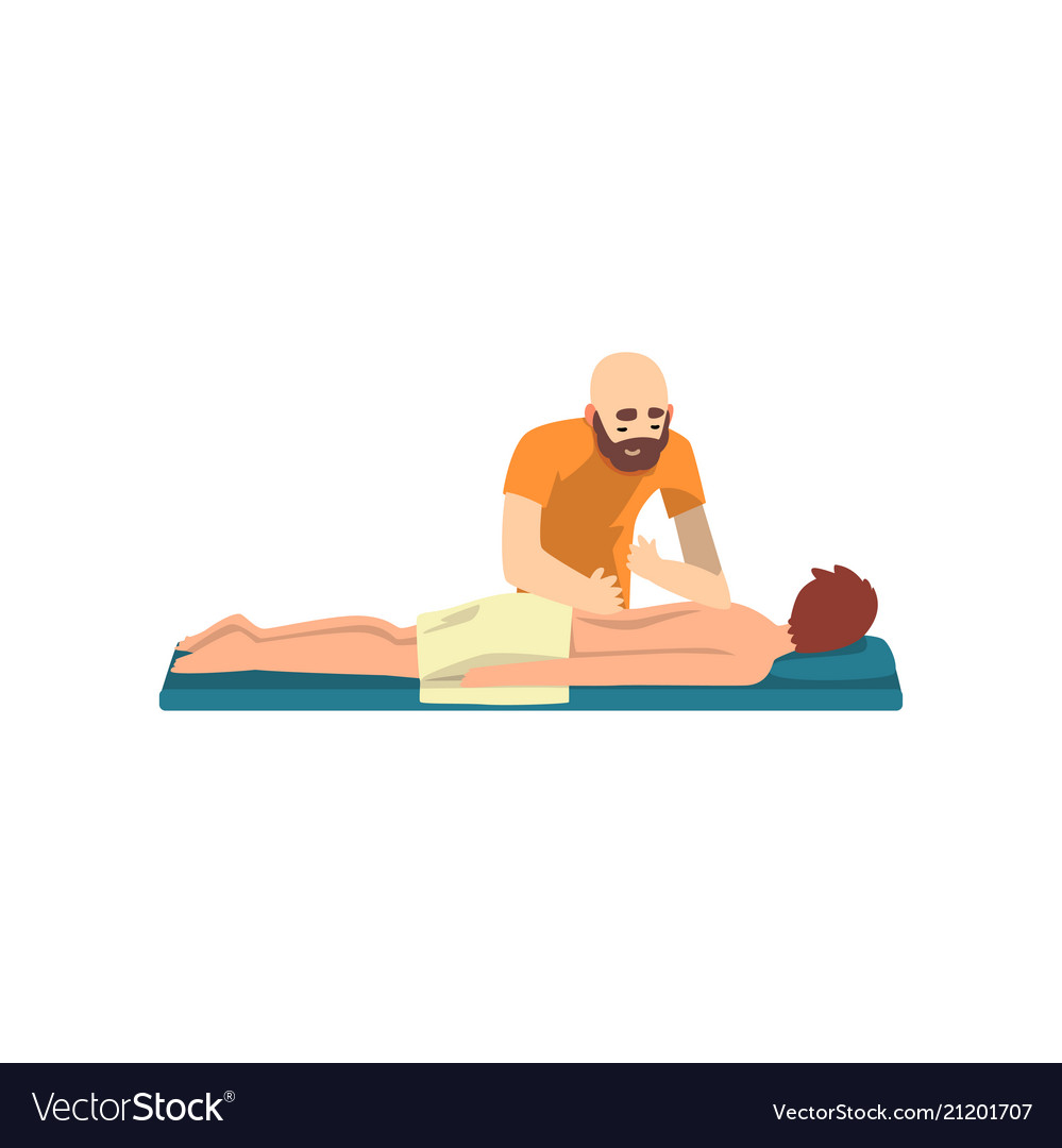 Young man on massage session male therapist doing Vector Image