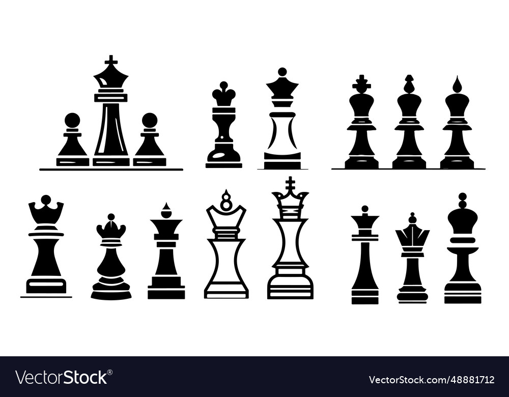 Chess icons set silhouette hand drawn Royalty Free Vector