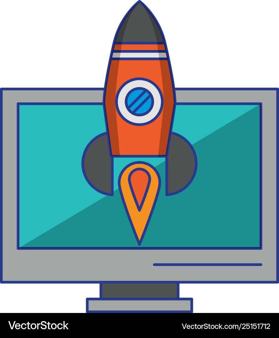 Computer and rocket Royalty Free Vector Image - VectorStock