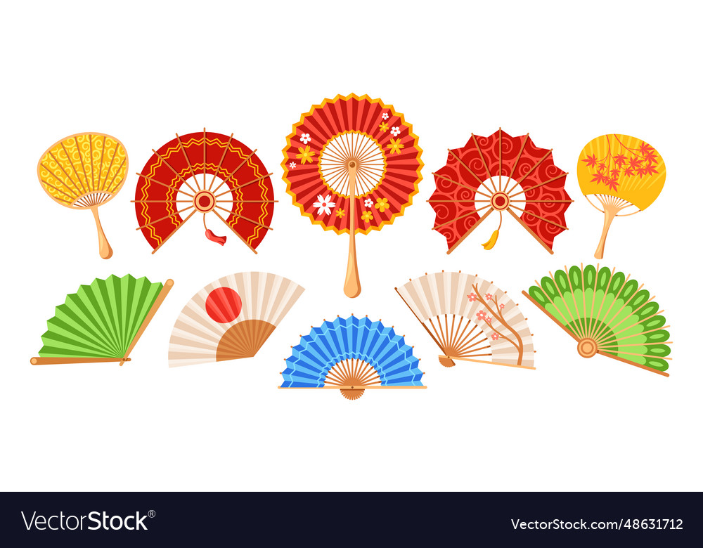 Vibrant collection of asian hand fans adorned Vector Image