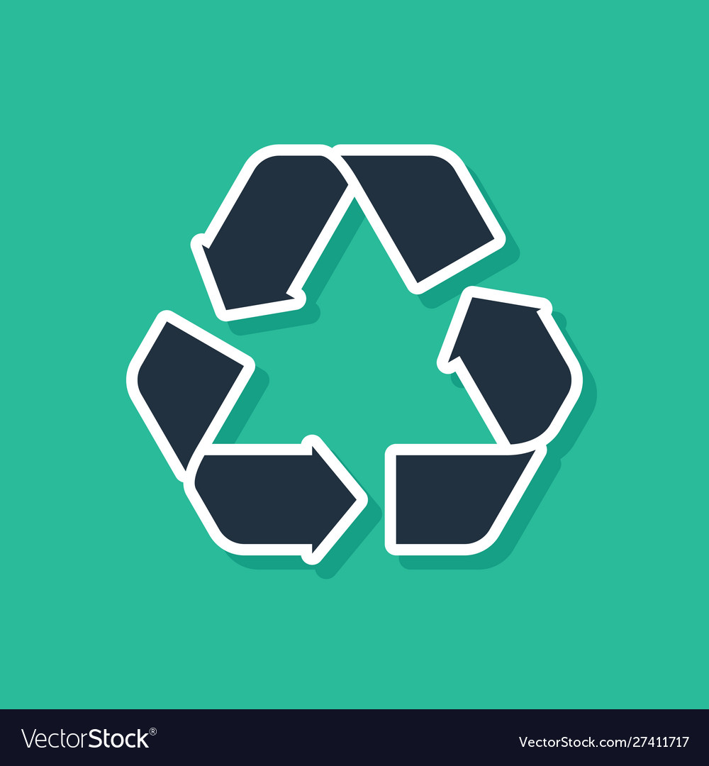 Blue recycle symbol icon isolated on green