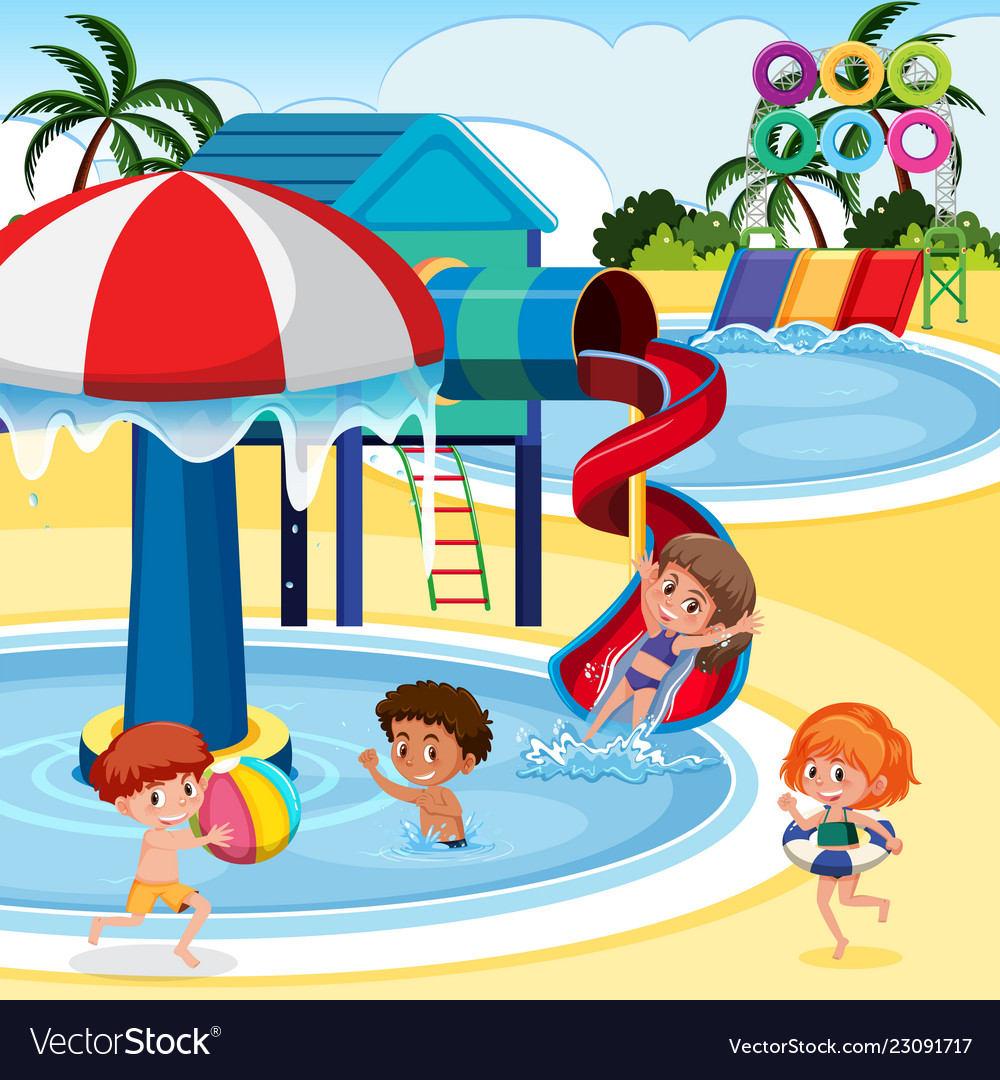 Children Playing At Water Park Royalty Free Vector Image