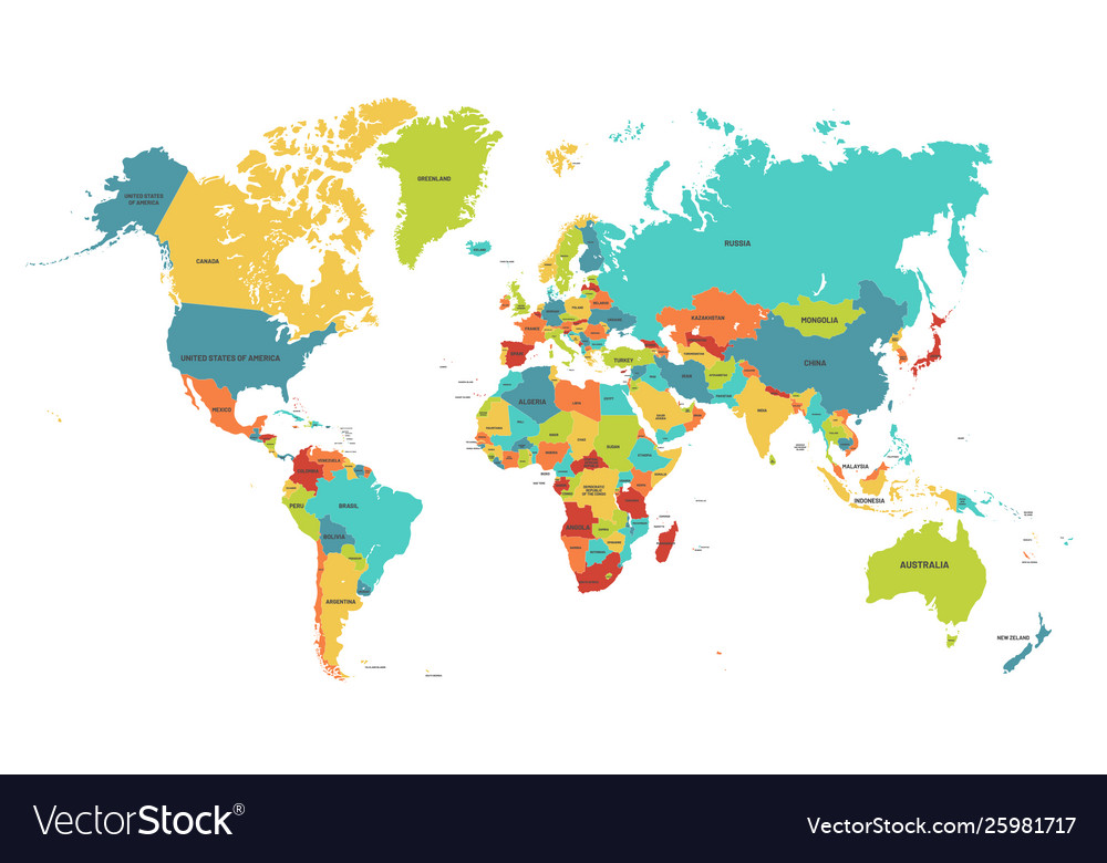 Colored Map Of The World Colored world map political maps colourful world Vector Image