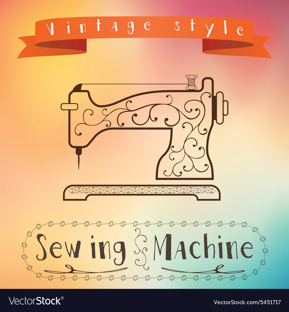 Old retro sewing machine with floral ornament Vector Image