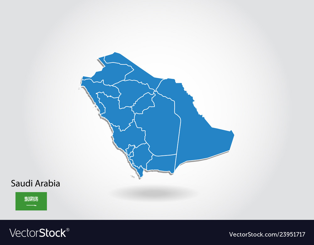 Saudi Arabia Map Design With 3d Style Blue Saudi Vector Image