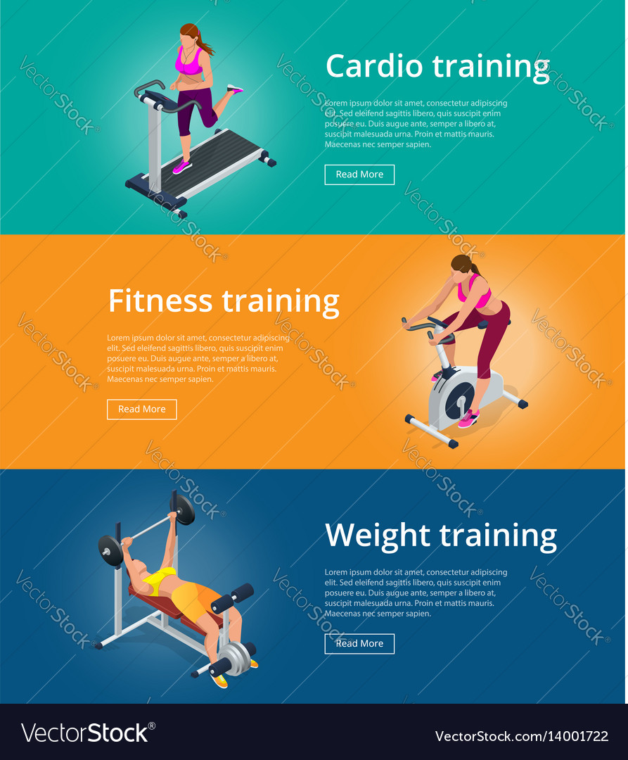 Banner set fitness woman working out on exercise Vector Image