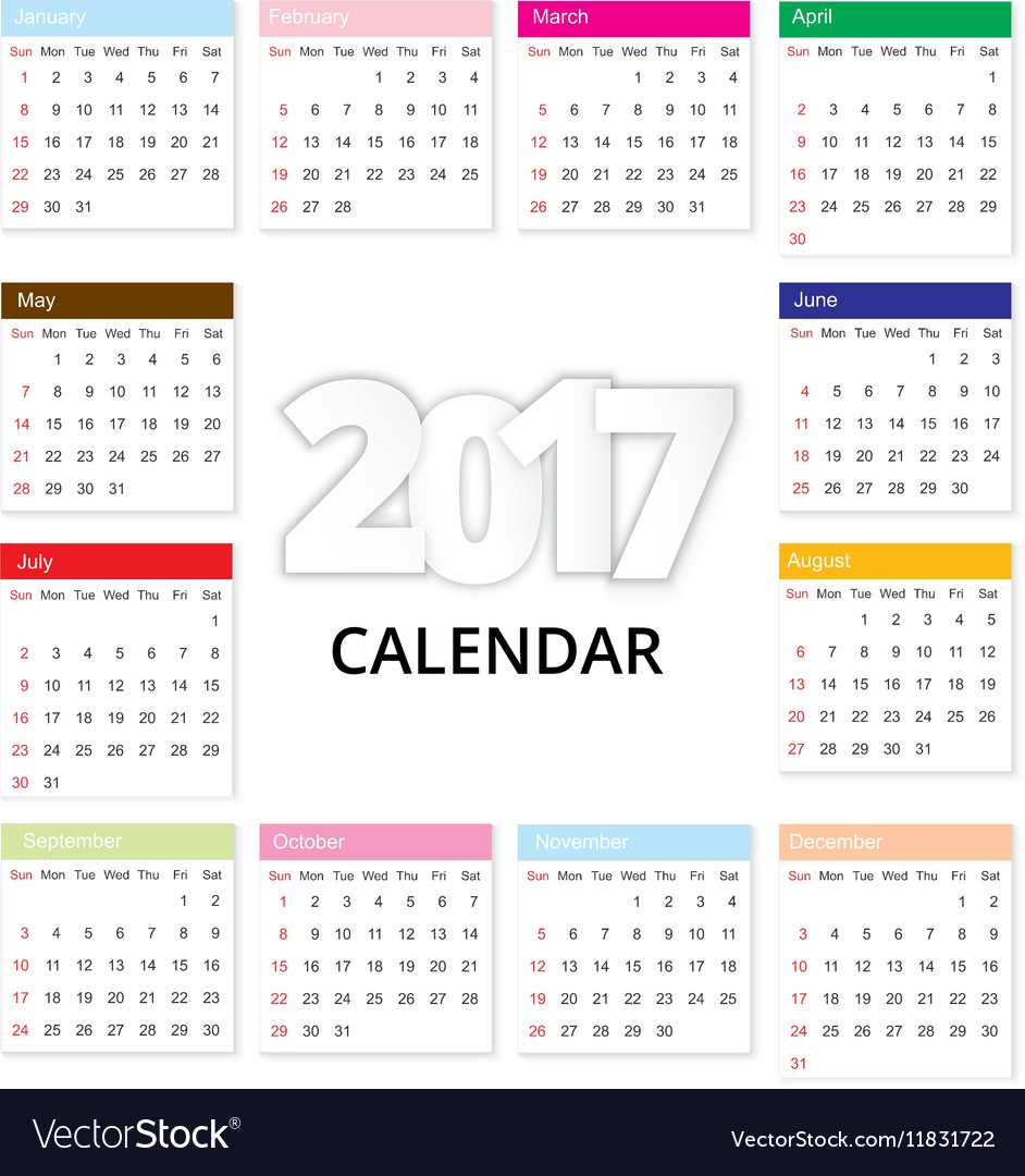 Calendar 2017 Template Design Royalty Free Vector Image Calendar 2017 Template Design Vector Image